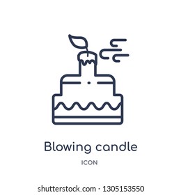 blowing candle icon from party outline collection. Thin line blowing candle icon isolated on white background.