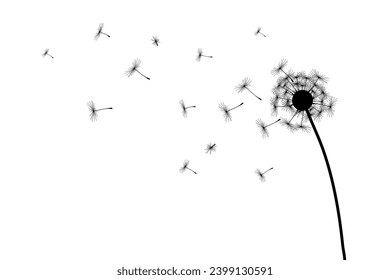 silueta de dandelion soplando con espacio de copia