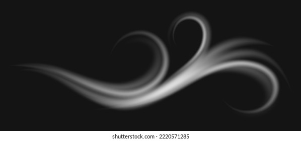 Blowing or howling wind moving smoke or vapor. Isolated air current with swirls and whirls. Gale and storm gust, weather conditions. Vector in realistic style