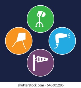 Blowing icons set. set of 4 blowing filled icons such as wind cone, hair dryer