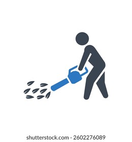 Blowing Leaves with Blower Icon On White Background