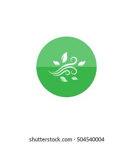 Blowing leaves icon in flat color circle style. Autumn fall falling windy weather forecast