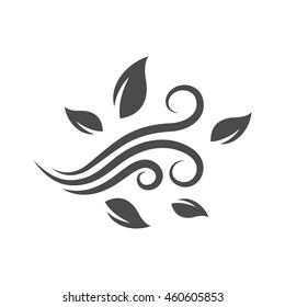 Blowing leaves icon in single grey color. Autumn fall falling windy weather forecast