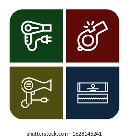 blowing simple icons set. Contains such icons as Hair dryer, Whistle, Chewing gum, can be used for web, mobile and logo