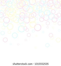 Blowing soap bubbles flying abstract illustration. Pastel pink yellow blue circles. Children bubbles for play. Pretty minimal background. Girlish backdrop with round shapes.