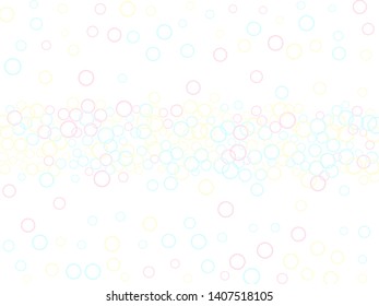 Blowing soap bubbles flying abstract illustration. Pastel pink yellow blue circles. Children bubbles for play. Abstract soap foam vector design. Girlish backdrop with round shapes.