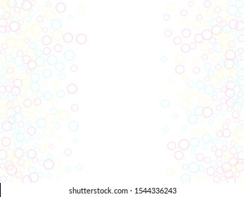 Blowing soap bubbles flying abstract illustration. Pastel pink yellow blue circles. Kids bubbles for play. Abstract soap foam vector design. Childish magic flying spheres.