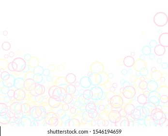 Blowing soap bubbles flying abstract illustration. Pastel childish simple wallpaper. Kids bubbles for play. Tender minimalist vector backdrop. Childish magic flying sheres.