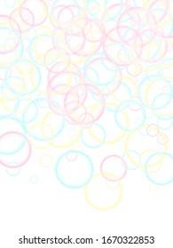 Blowing soap bubbles flying abstract illustration. Pastel childish simple wallpaper. Children bubbles for play. Soft colors circles flying desugn. Girlish backdrop with round shapes.