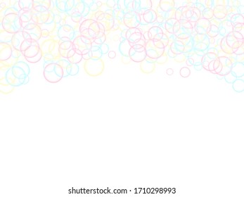 Blowing soap bubbles flying abstract illustration. Pink yellow and blue bokeh lights. Children bubbles for play. Abstract soap foam vector design. Girlish backdrop with round shapes.