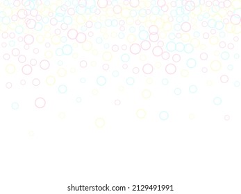 Blowing soap bubbles flying abstract illustration. Pastel pink yellow blue circles. Children bubbles for play. Abstract soap foam vector design. Girlish backdrop with round shapes.