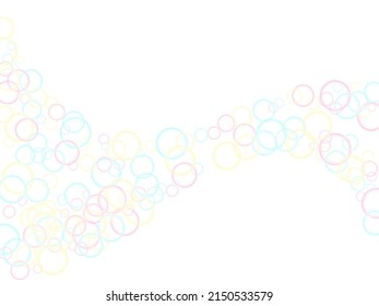 Blowing soap bubbles flying abstract illustration. Pink blue and yellow blurred rings. Kids bubbles for play. Soft colors circles flying desugn. Childish magic flying sheres.