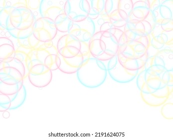 Blowing soap bubbles flying abstract illustration. Pastel childish simple wallpaper. Kids bubbles for play. Tender minimalist vector backdrop. Childish magic flying sheres.