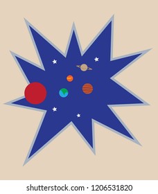 blowing space with parts of solar system planet on blue shade