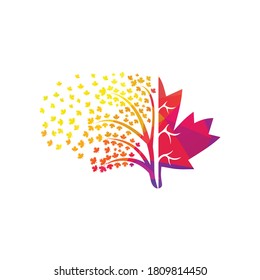 Blowing tree and maple leaves logo design. Canada business sign.