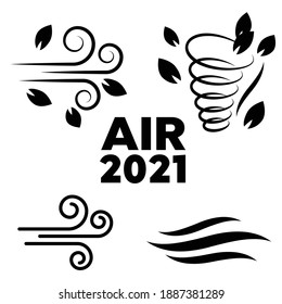 Blowing wind with flying leaves icon. Air icons vector set 