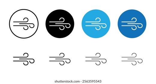 Blowing wind icon Flat outline fill set collection