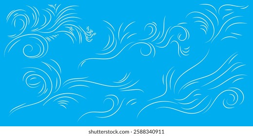 Blowing wind line icon set. Doodle wind line sketch set. Hand drawn doodle wind motion, air blow, swirl elements. vector illustration eps 10