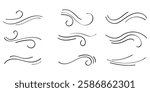 Blowing wind line icon. Windy weather symbol. Windy blow outline collection.