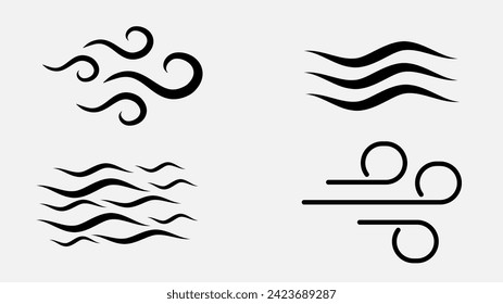 Blowing wind line icon. Windy weather symbol illustration. Windy blow outline set collection isolated on white background
