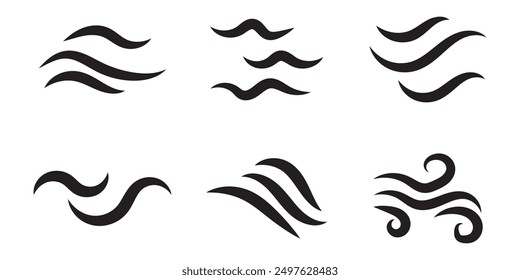 Blowing wind line icon. Windy weather symbol. Windy blow outline collection.