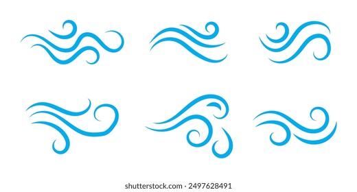 Blowing wind line icon. Windy weather symbol. Windy blow outline collection.