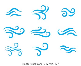 Blowing wind line icon. Windy weather symbol. Windy blow outline collection.