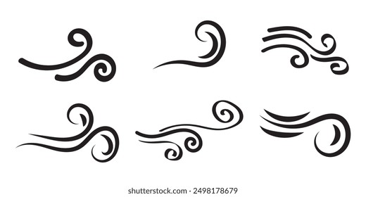 Blowing wind line icon. Windy weather symbol. Windy blow outline collection.