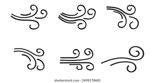 Blowing wind line icon. Windy weather symbol. Windy blow outline collection.