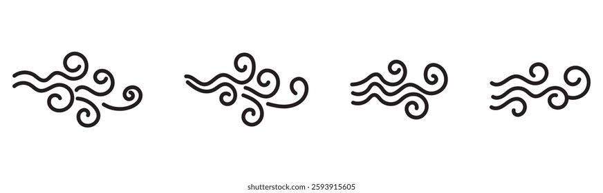 
Blowing wind line icon. Windy weather symbol. Windy blow outline collection.