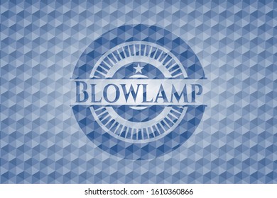 Blowlamp blue emblem with geometric pattern background. Vector Illustration. Detailed.