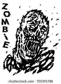 Blown away by the wind dead man zombie. Vector illustration. Black and white. Genre of horror.