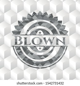 Blown grey emblem with geometric cube white background