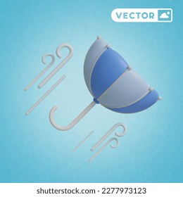 blown umbrella 3D vector icon set, on a blue background