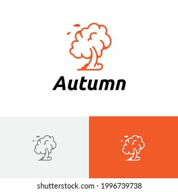 Blown Wind Tree Fall Autumn Season Line Logo