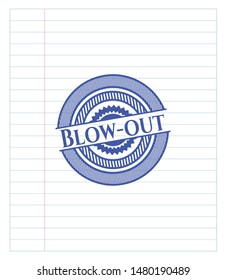 Blow-out pen emblem. Blue ink. Vector Illustration. Detailed.