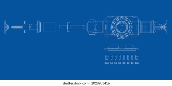 Blowout preventer. Vector rendering of 3d. Wire-frame style. The layers of visible and invisible lines are separated. Orthography