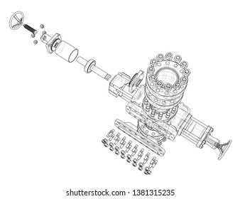 Blowout preventer. Wire frame style. Vector rendering of 3d. Concept of the oil industry
