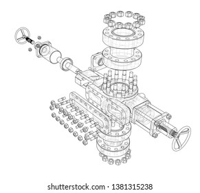 Blowout preventer. Wire frame style. Vector rendering of 3d. Concept of the oil industry