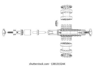 Blowout preventer. Wire frame style. Vector rendering of 3d. Concept of the oil industry