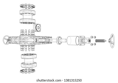 Blowout preventer. Wire frame style. Vector rendering of 3d. Concept of the oil industry