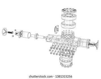 Blowout preventer. Wire frame style. Vector rendering of 3d. Concept of the oil industry