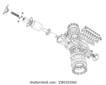 Blowout preventer. Wire frame style. Vector rendering of 3d. Concept of the oil industry