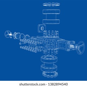 Blowout preventer. Wire frame style. Vector rendering of 3d. Concept of the oil industry