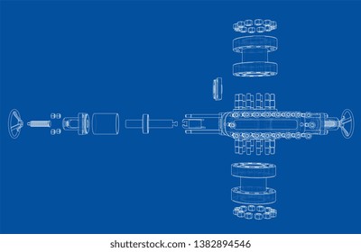 Blowout preventer. Wire frame style. Vector rendering of 3d. Concept of the oil industry