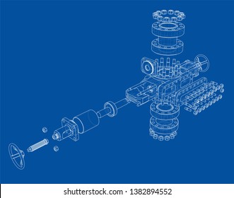Blowout preventer. Wire frame style. Vector rendering of 3d. Concept of the oil industry