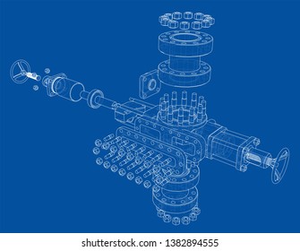 Blowout preventer. Wire frame style. Vector rendering of 3d. Concept of the oil industry