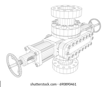 Blowout preventer. Wire frame style. Vector rendering of 3d. Concept of the oil industry