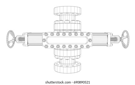 Blowout preventer. Wire frame style. Vector rendering of 3d. Concept of the oil industry