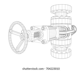 Blowout preventer. Wire frame style. Vector rendering of 3d. Concept of the oil industry